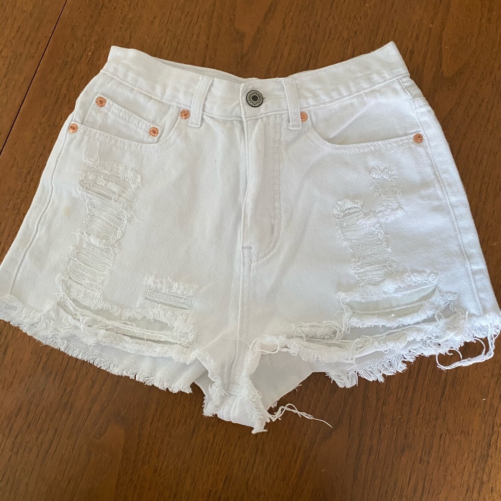 White Denim High Waisted Shorts